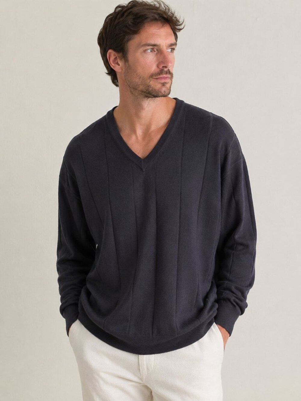 Brooks Brothers Men's Gray V-Neck Sweater XL Quiet Luxury Preppy Ribbed Pullover